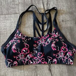 Lorna Jane Black and Pink Floral Sports Bra